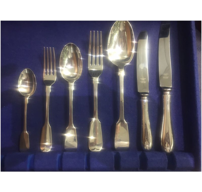 Antique Silver Fiddle Pattern Flatware Service made in 1857-8