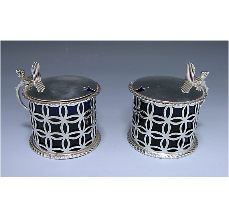 Pair of Edwardian Antique Sterling Silver Mustards made in 1906