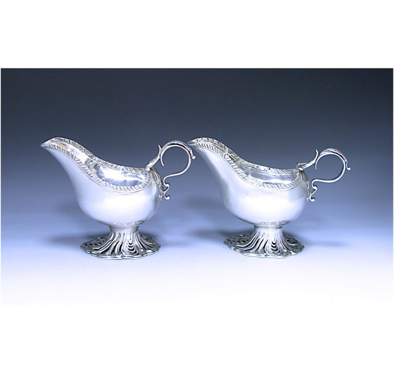 Pair of George III Antique Sterling Silver Sauce Boats