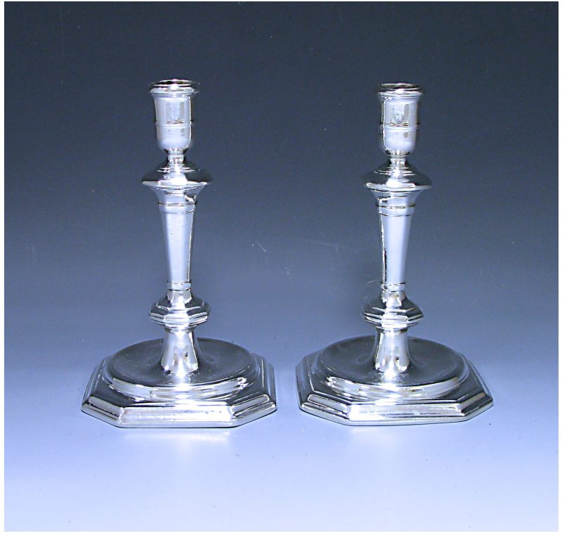 A Pair of Queen Anne Sterling  Cast Silver Candlesticks