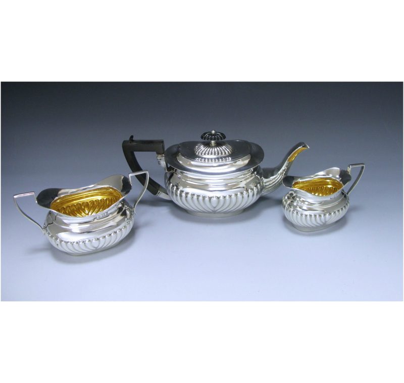 Antique Silver Edwardian Three-Piece Bachelor Tea Set made in 1904