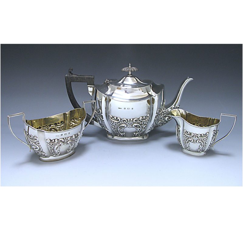 Antique Silver Victorian Three-Piece Tea Set made in 1900