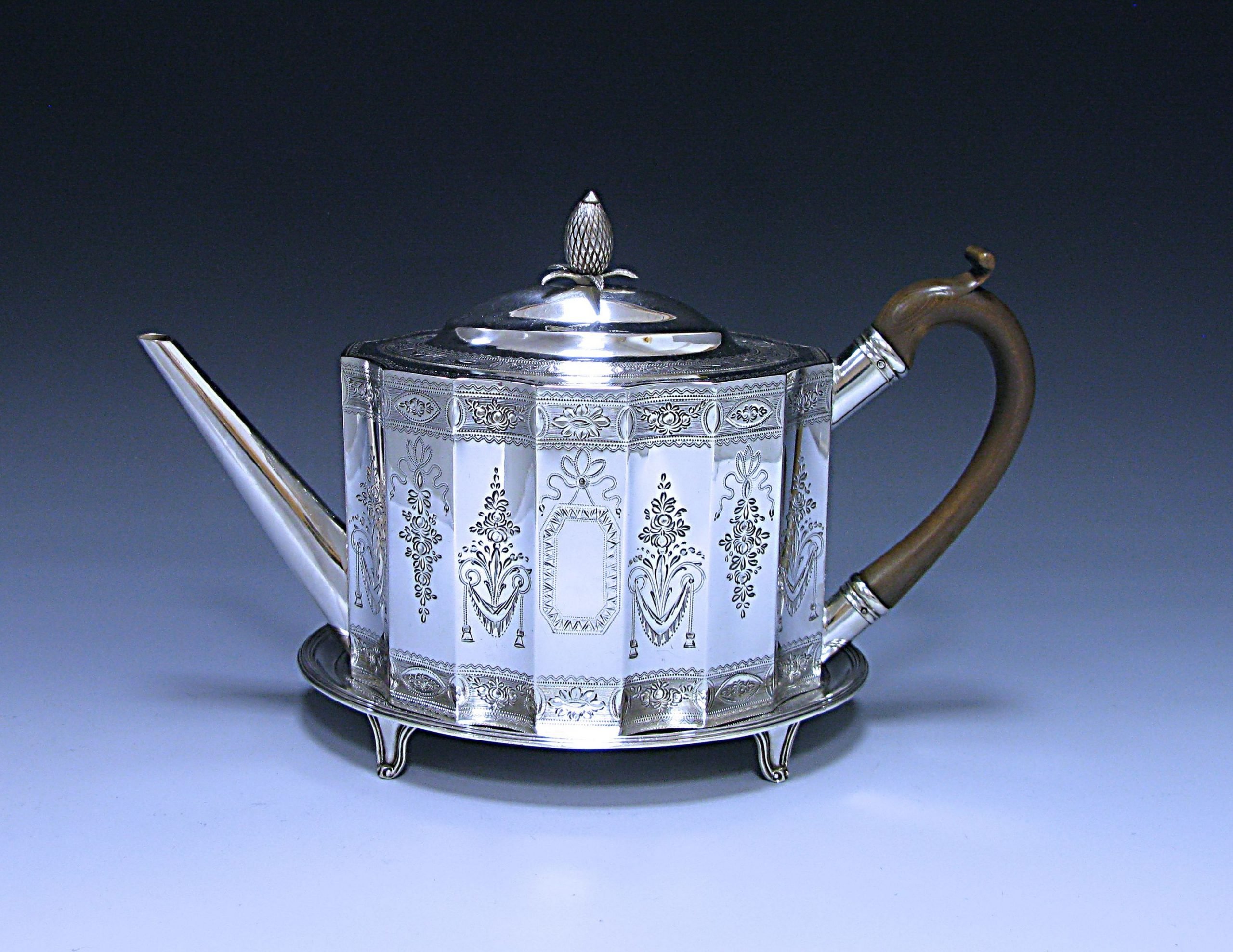 A Sterling Antique Silver Georgian Tea Pot and Stand 1