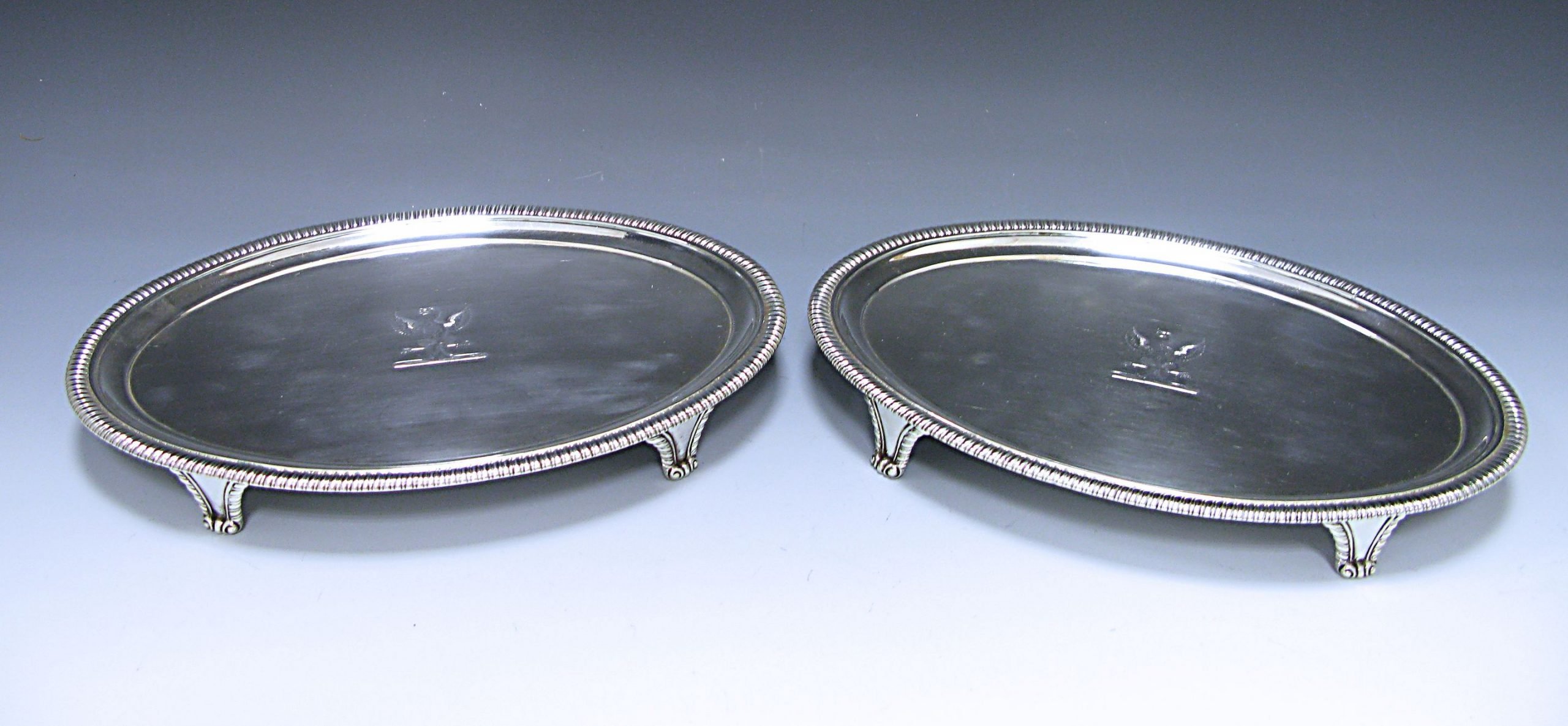 Pair of George III Sterling Silver Salvers Made in London in 1803 by Hannam and Crouch