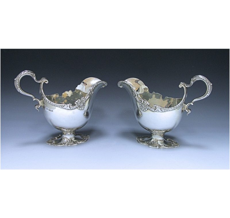 Pair of Edwardian Antique Silver Sauce Boats made in 1909