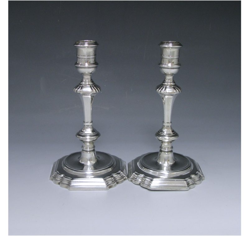 A Pair of George II Antique Sterling Silver Candlesticks