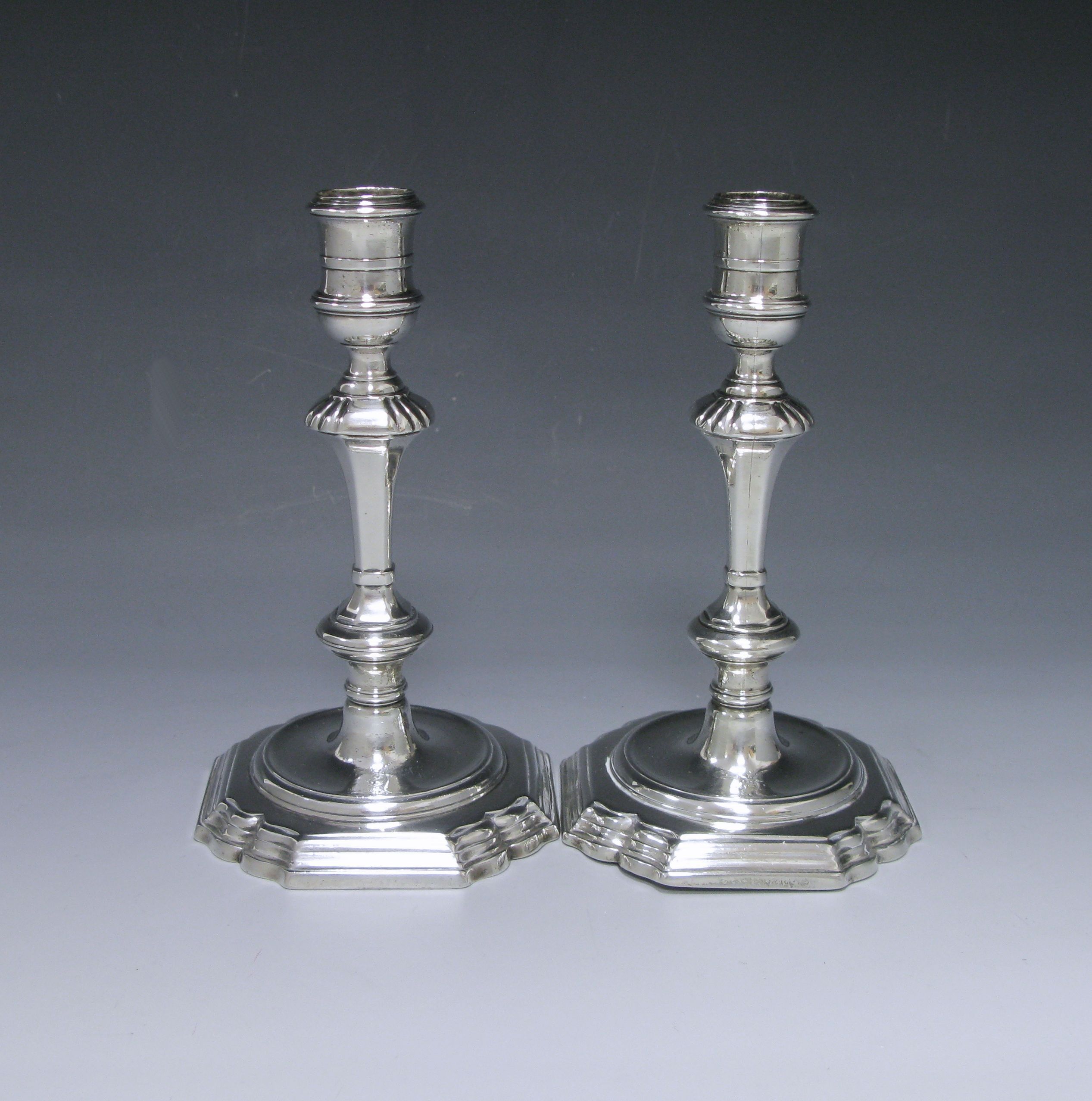 A Pair of George II Antique Sterling Silver Candlesticks 1