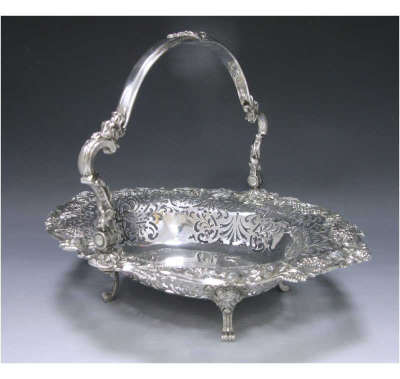 A George II Antique Silver Swing –Handled Basket