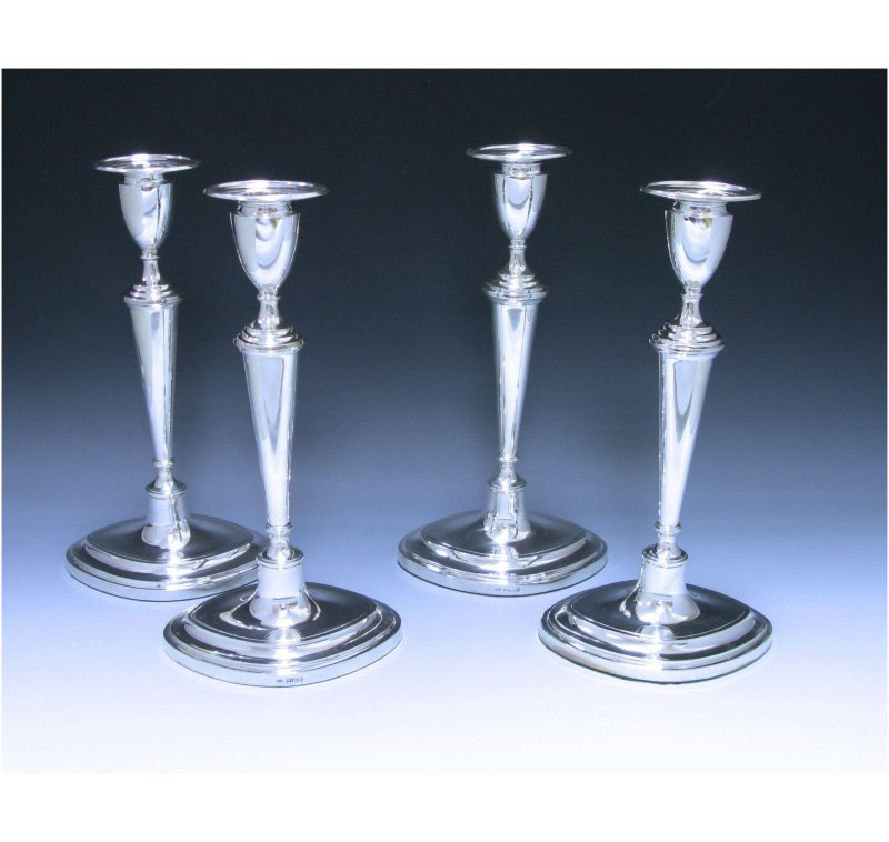 Set of Four Antique Silver Candlesticks made in 1904-08