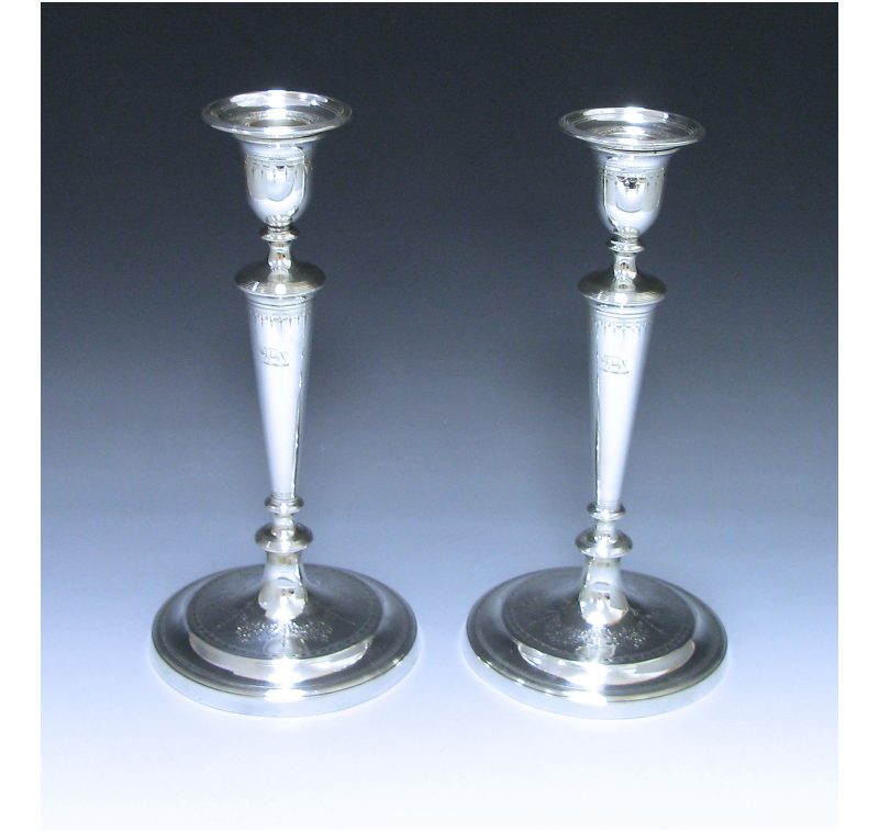 Pair of George III Antique Sterling Silver Candlesticks