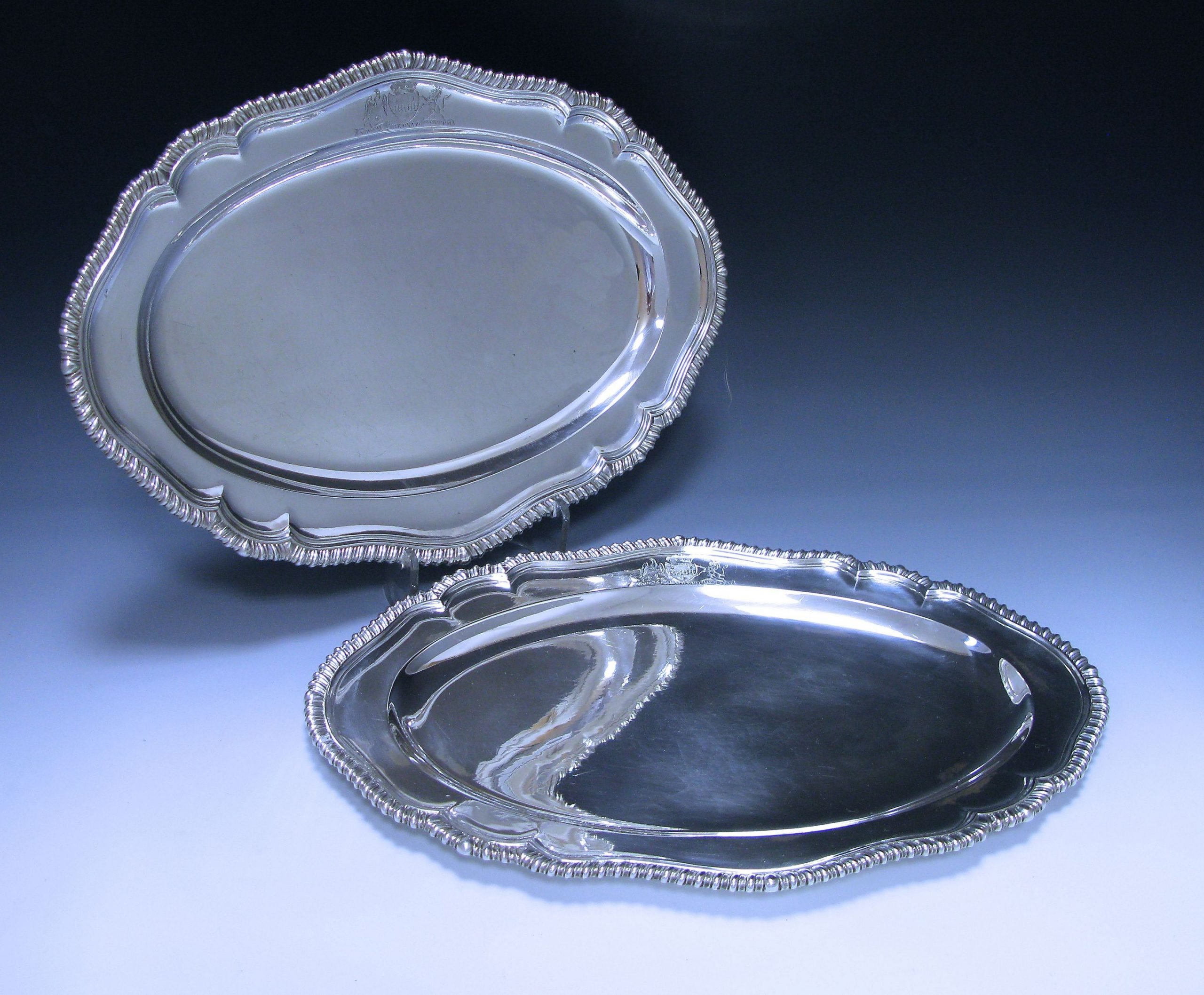 Pair Antique Sterling Silver Georgian  Meat Dishes  1