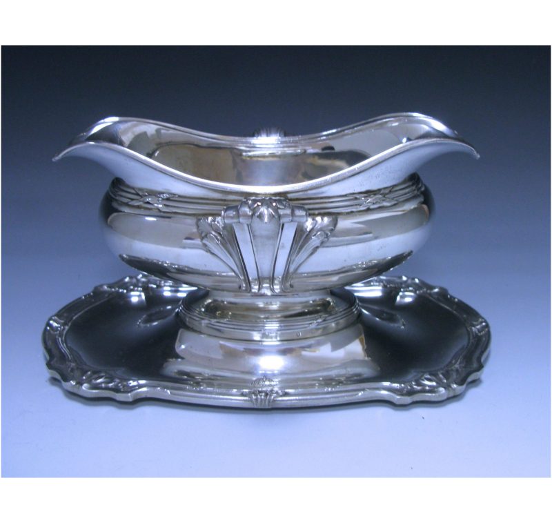 Antique French Double-Lipped Silver Sauce Boat on Stand made for the Maharaja of Baroda in 1905