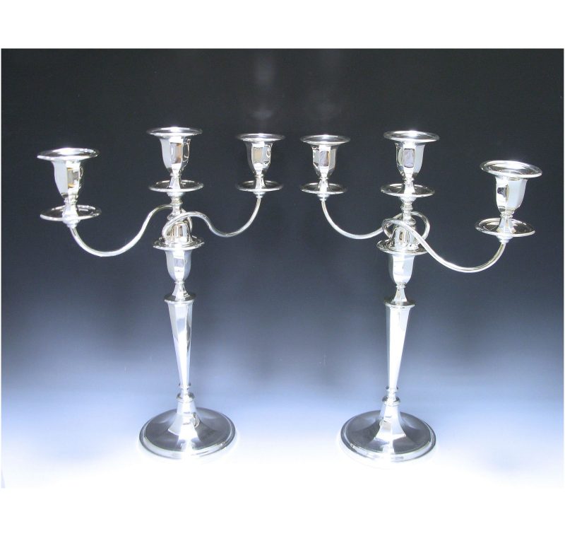 Pair of George V Antique Sterling Silver Three- Light Candelabra