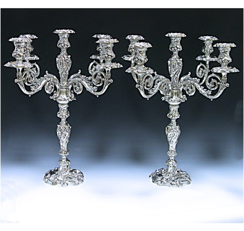 Pair of Antique Sterling Silver five-light Candelabra