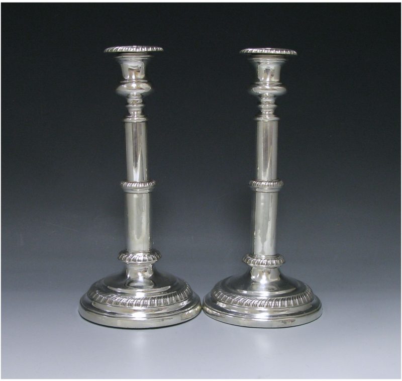 A Pair of Antique Silver Telescopic Candlesticks