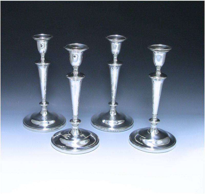 Set of Four George III Antique Sterling Silver Candlesticks