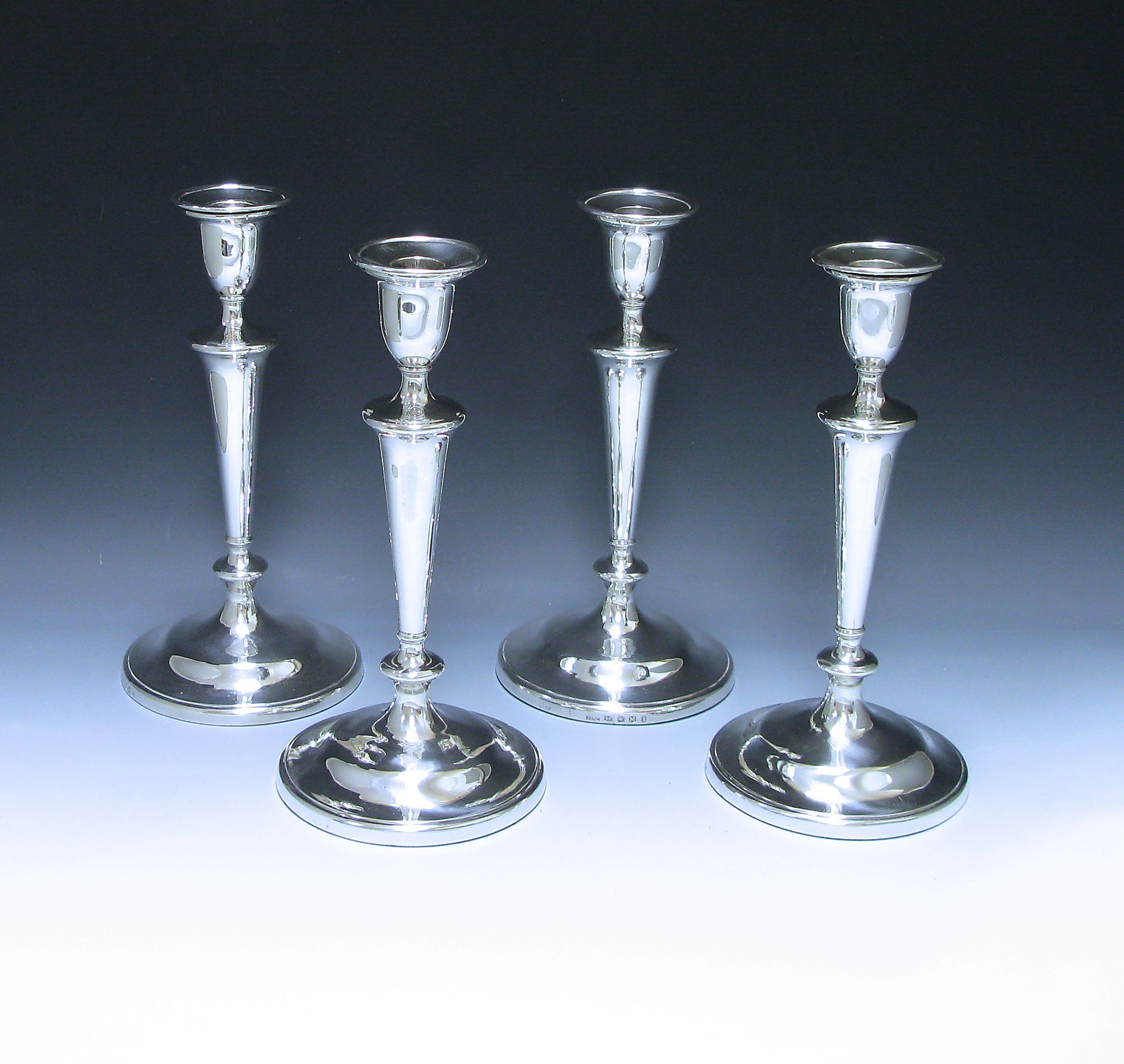 Set of Four George III Antique Sterling Silver Candlesticks 1
