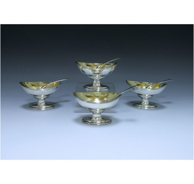 Set of Four George III Antique Sterling Silver Salts