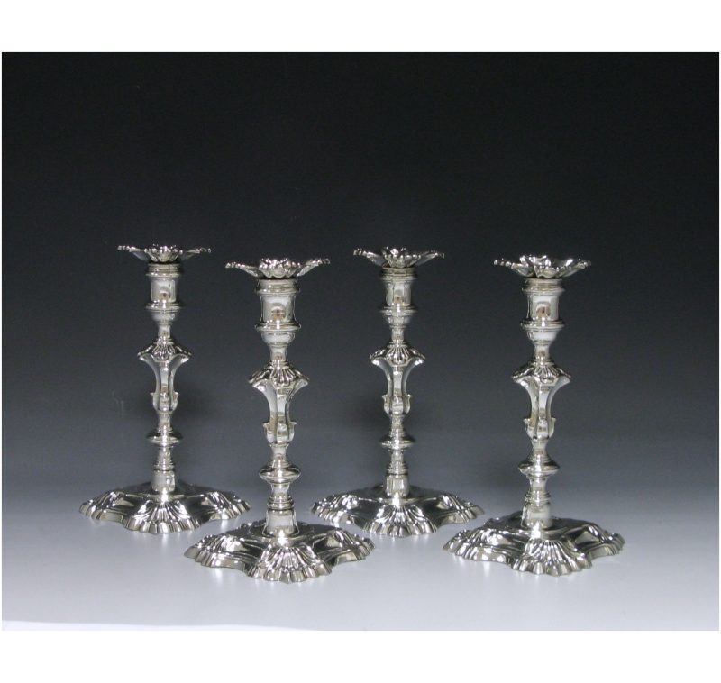 Set of Four George II Cast Silver Candlestick