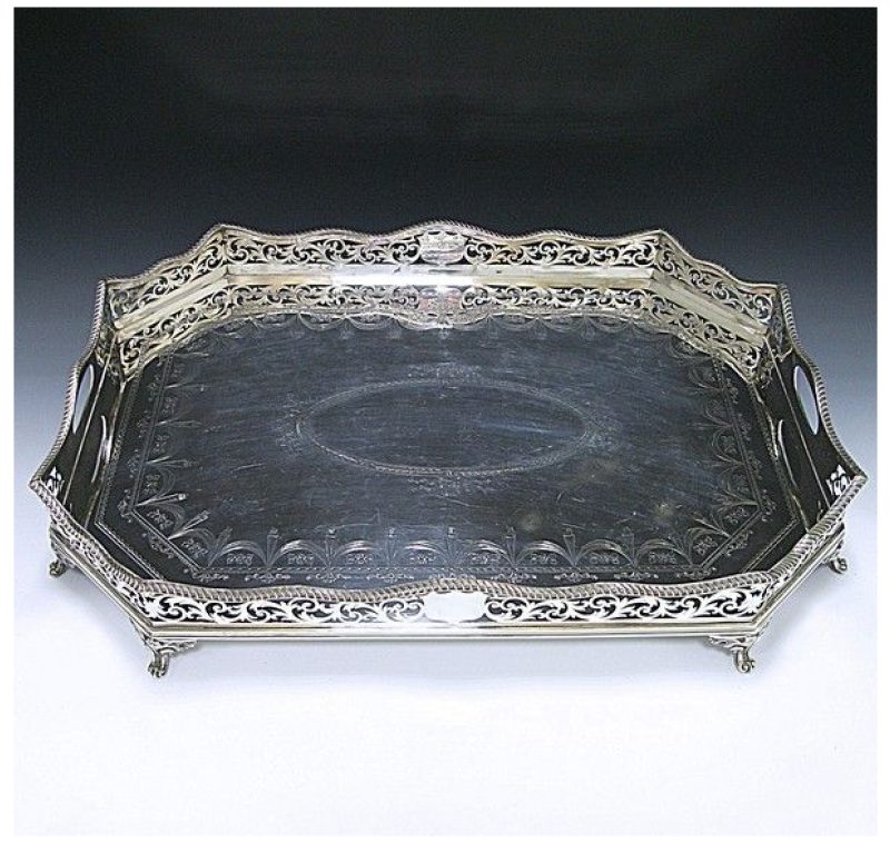 Antique Silver Large Gallery Tray made in 1910