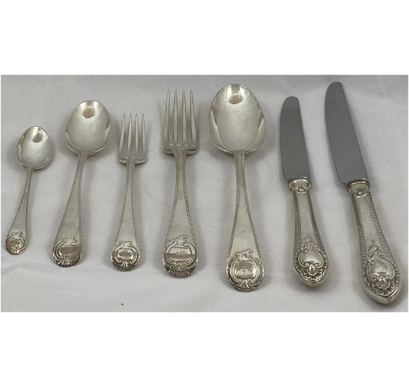 Antique Silver Carrington Shield Pattern Cutlery / Flatware Service made in 1778-80