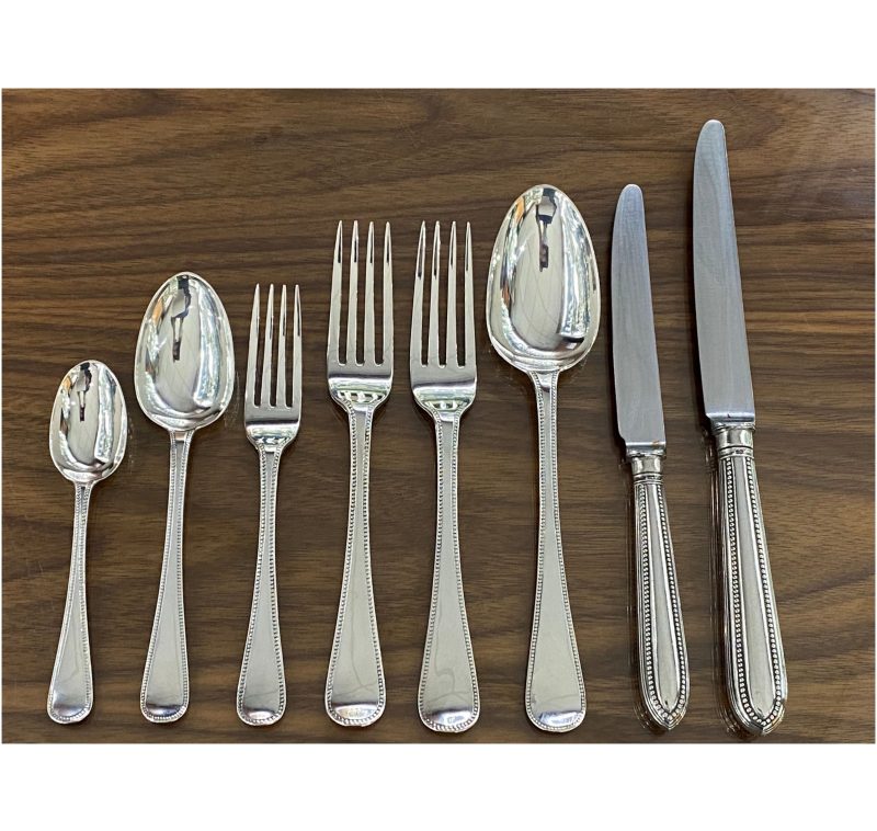 Antique Silver Bead Pattern Cutlery / Flatware Service made in 1858