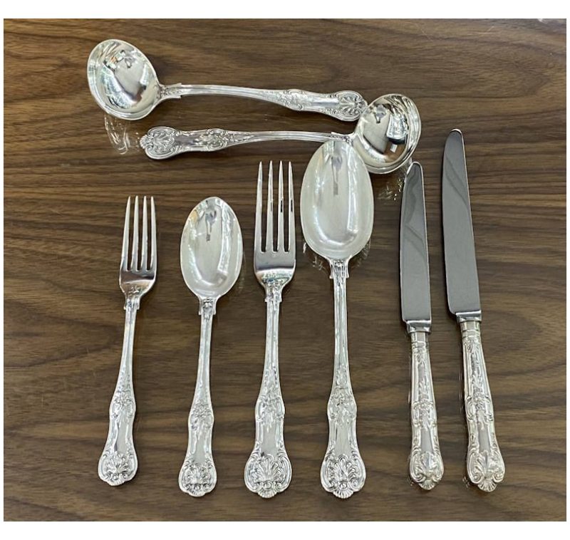 Antique Silver Rare Queen's Pattern Cutlery / Flatware Service made in 1908