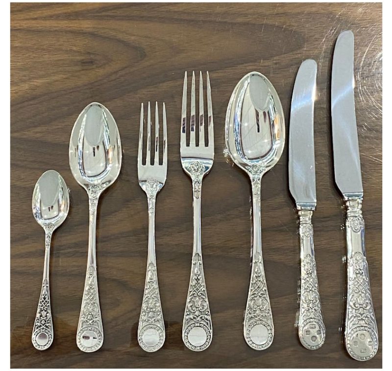 Antique Silver Venetian Pattern Cutlery / Flatware Service made in 1872-99