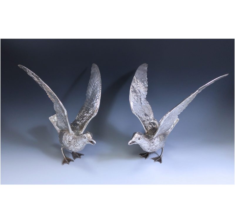 Pair of Victorian Antique Silver Seagulls made in c.1890