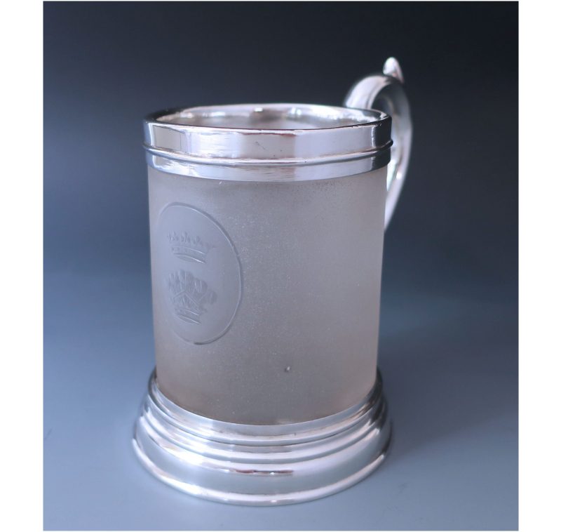 Rare Antique Silver & Frosted Glass Mug made in 1857 for the Duke of Newcastle