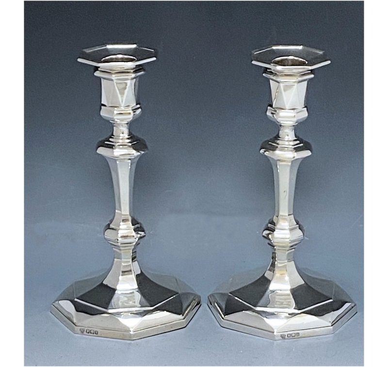 Pair of George V Antique Silver Octagonal Candlesticks made in 1911