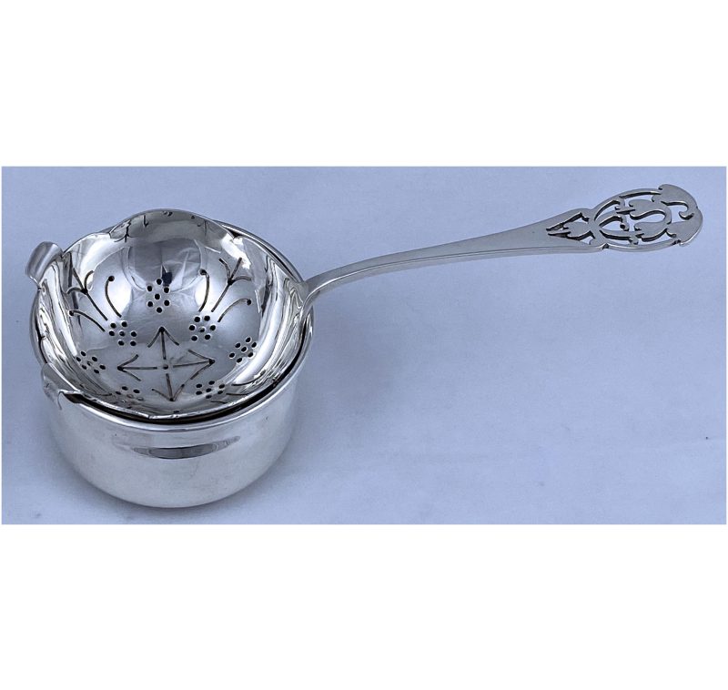 Antique Silver Elizabeth II Hallmarked Tea Strainer & Stand made in 1957