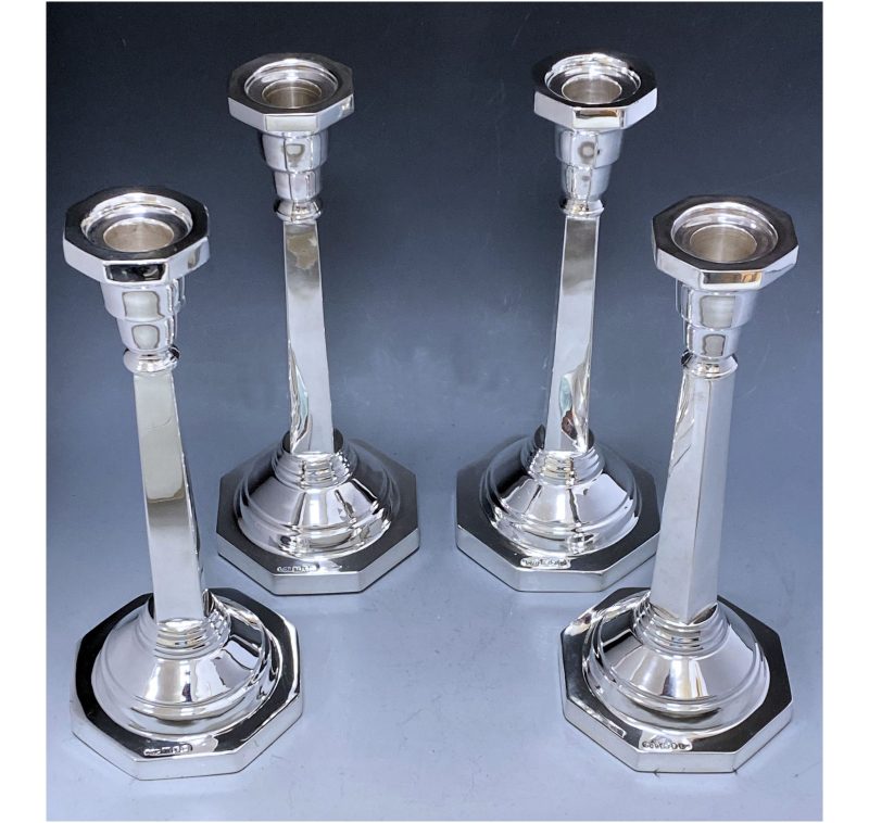 Rare Set of Four George VI Art Deco Candlesticks made in 1946