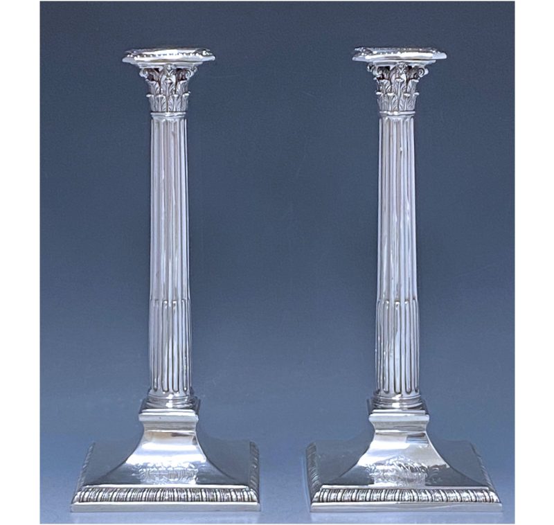 Pair of George II Antique Silver Rare Candlesticks made in 1758