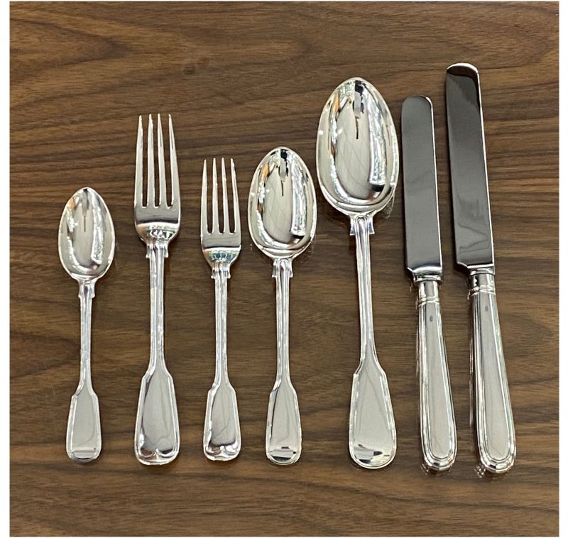 Antique Silver Victorian Fiddle & Thread Cutlery /  Flatware Service made in 1865-66