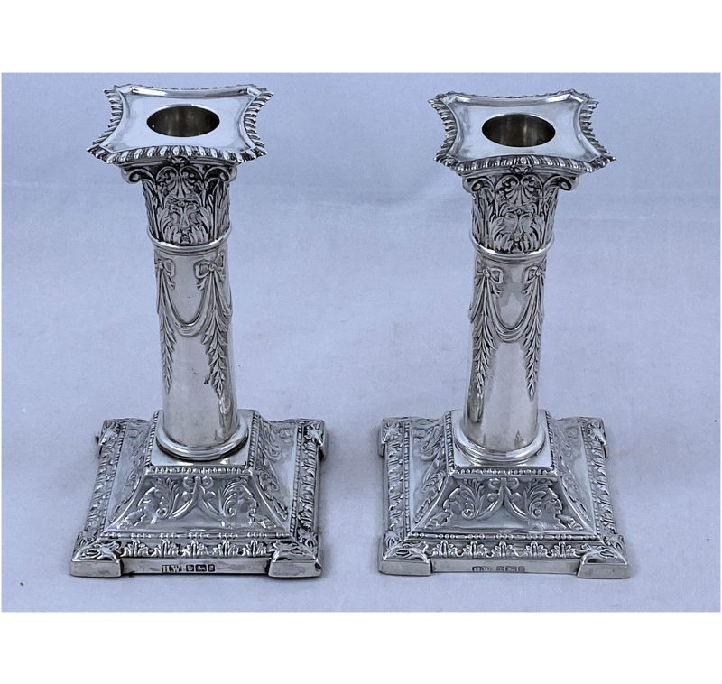 Pair of Edwardian Antique Silver Candlesticks made in 1902