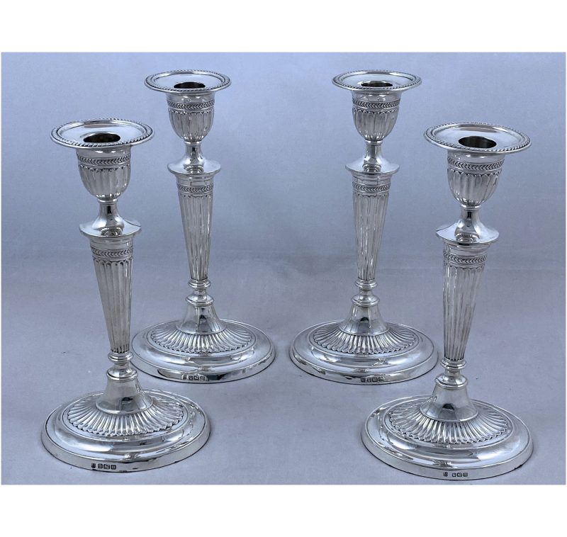 Set of Four Edwardian Antique Silver Candlesticks made in 1904