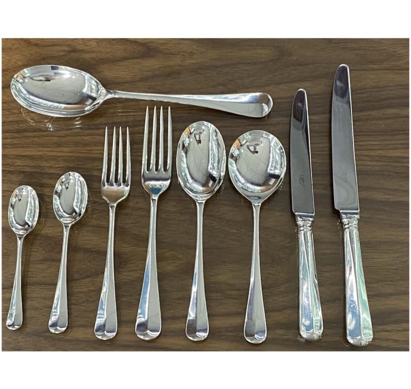 Sterling Silver Elizabeth II Rattail Pattern Cutlery / Flatware Service made in 1994