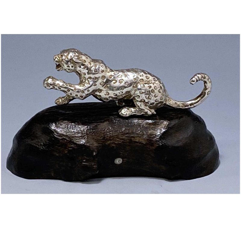 Sterling Silver & Hardwood Elizabeth II Leopard Model made in c.1990