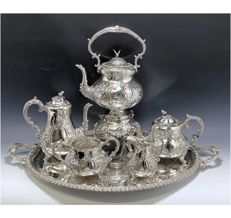 Antique Silver & Silver Plate Victorian Tea & Coffee Service with Tray made in 1859