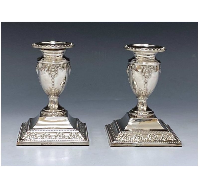 Pair of Edwardian Antique Silver Library Candlesticks made in 1903