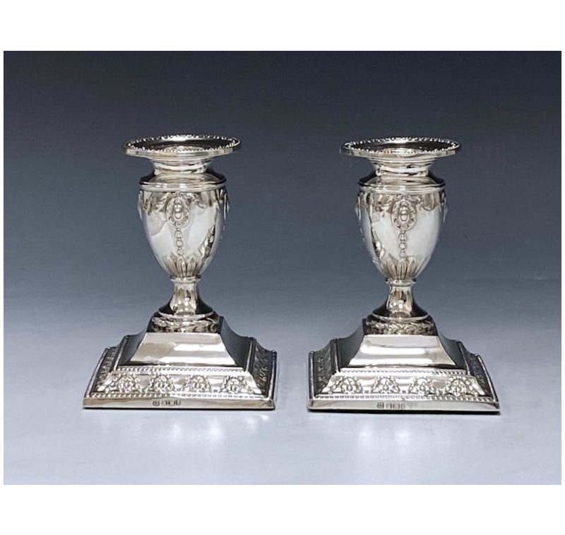 Pair of Edwardian Silver Library Candlesticks made in 1903