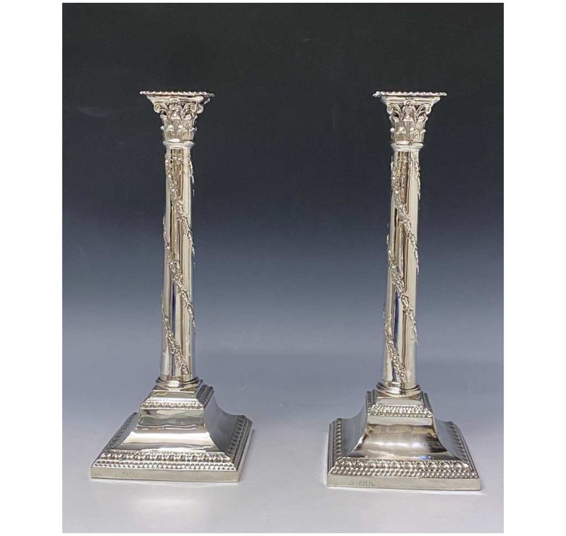 Pair of Victorian Antique Silver Candlesticks made in 1891