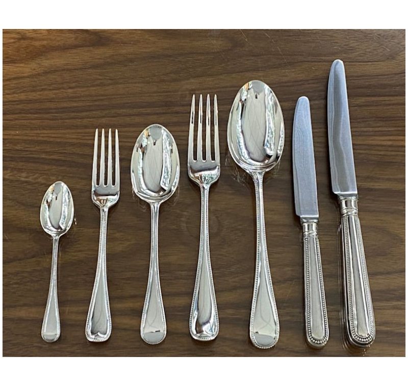 Antique Silver Victorian Bead Pattern Cutlery / Flatware Service made in 1859