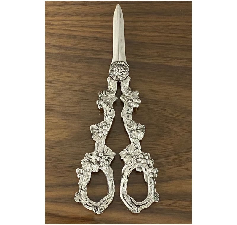 Pair of Victorian Antique Silver Vine Leaf Grape Scissors made in 1894