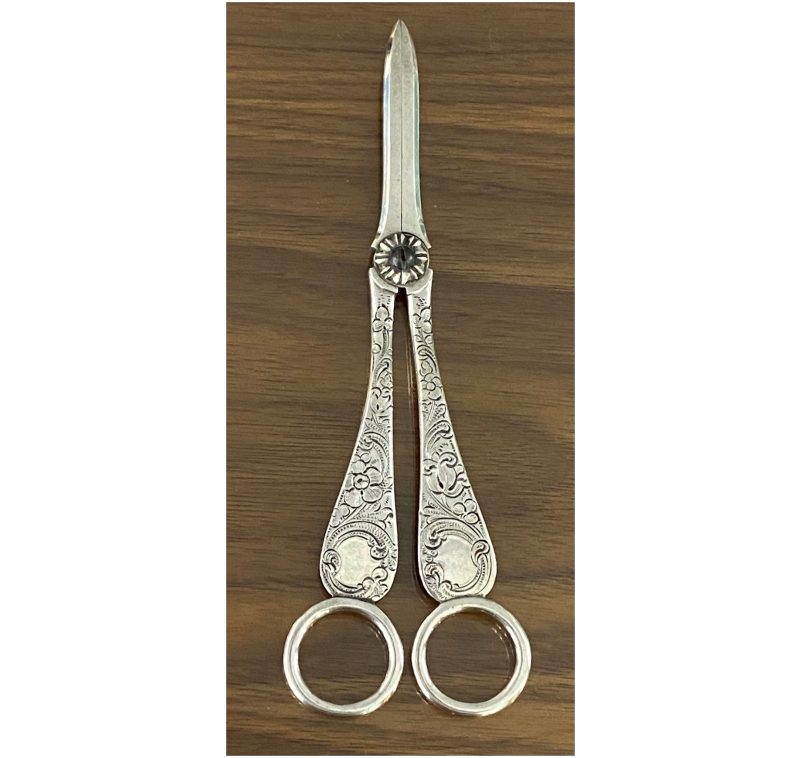 Pair of Victorian Antique Silver Grape Scissors made in 1886