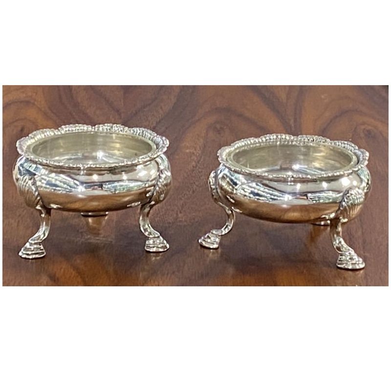 Pair of George II Antique Silver Salt Cellars made in 1755