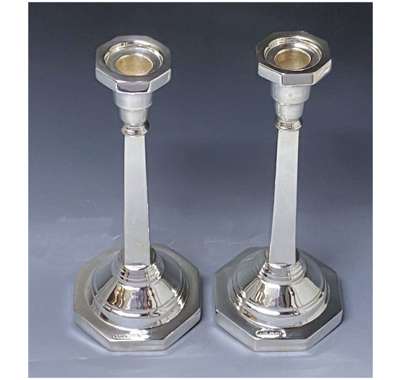 Pair of George VI Antique Silver Art Deco Candlesticks made in 1946