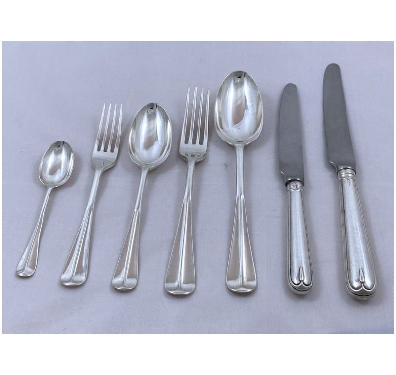 Antique Silver Rattail Pattern Cutlery / Flatware Service made in 1898-1924