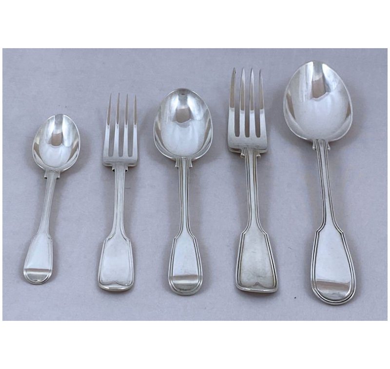 Antique Silver Victorian Fiddle Thread Pattern Cutlery/ Flatware Service made in 1860-72